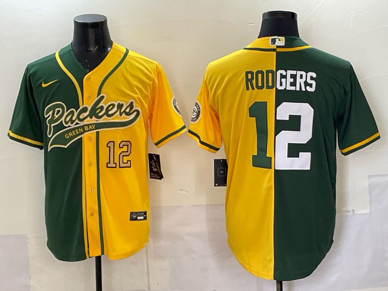 Men 2025 Green Bay Packers #12 Rodgers Green yellow Joint Name Nike Limited NFL Jersey style 005->green bay packers->NFL Jersey